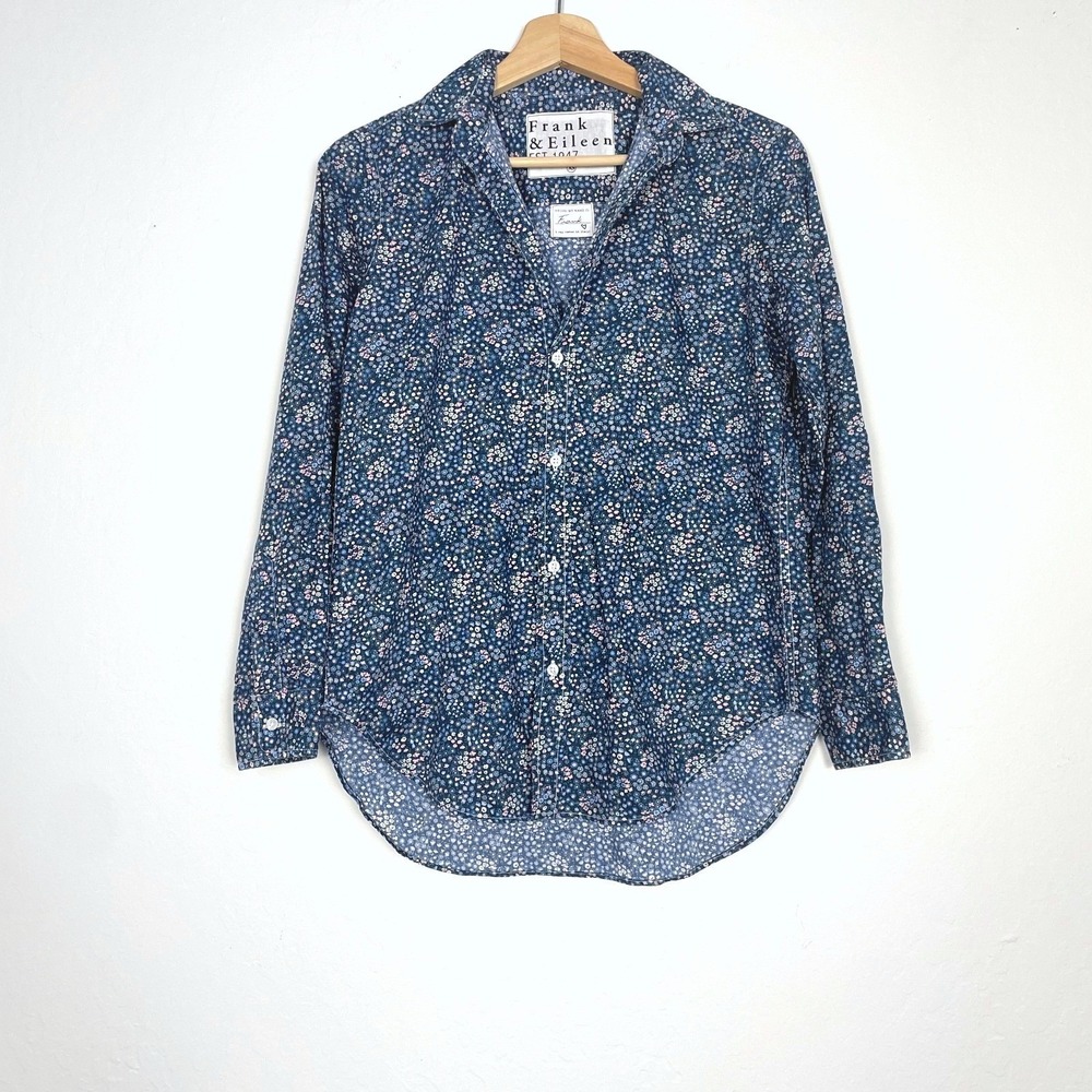 Frank & Eileen Frank Floral Button Down Long Sleeve Shirt Multicolor Blue Sz XS